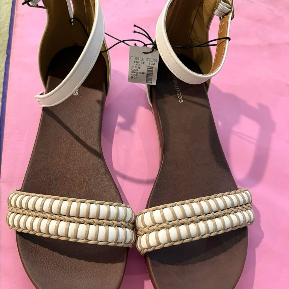 Maurices White and Brown Beaded Sandals